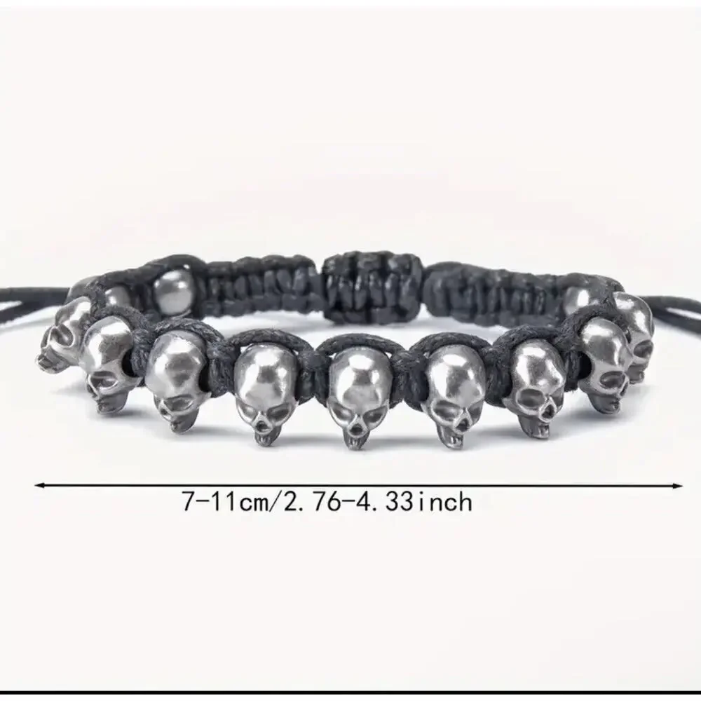 Y2k Unisex Gothic Stainless Steel Adjustable Bracelet Tattoo Grunge Skull Goth